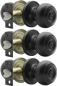 Probrico DL609BKBK-3Pack Privacy Door Knobs with Round Rosette, Keyless Lock (Set ...