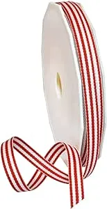 Morex Ribbon Polyester Grosgrain Striped Decorative Ribbon, 20 Yard, Red, 3/8 in