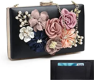 Floral Clutch Purses For Women, Flower Wedding Purse With Roses Clach, Evening Bride Clutch Bag