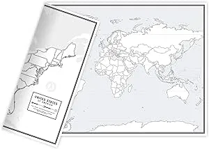 Educational Blank Outline Maps, 2-Sided World & US, 17” x 11”, 50-Pack | Great Blank Map Worksheets for Classroom or Home Study | Laminated Answer Sheet Included | Map Packs are Perfect Desk Size