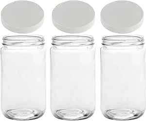 JARMING COLLECTIONS Mason Jars 32 Oz Glass Extra Wide Mouth Quart Storage Jars With Lids - BPA Free Plastic Storage Lids - Made in USA - Quart Glass Jars 32 oz with Lids (Set of 3)