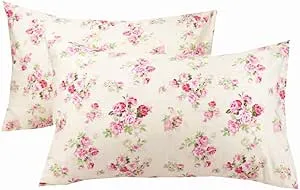 Yih 2 Piece Queen Size Pillow Cases, 100% Cotton Red Floral Pillow Covers with Envelope Closure, Super Soft and Cozy