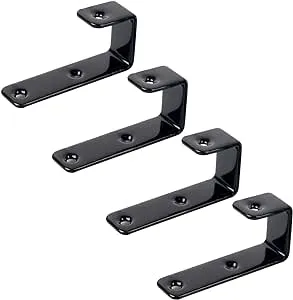 4 Pack Bunk Bed Ladder Hooks, Inside Width 1" Black PVC Coated Metal Bunk Bed Replacement Hardware Brackets, J Heavy Duty RV Bunk Ladder Tool with 2 Size Mounting Screws (4Pack Black)