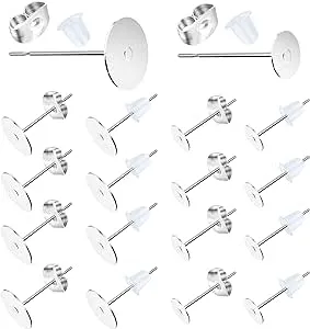 Earring Posts Stainless Steel, 500Pcs Hypoallergenic Flat Pad Earring Studs (4mm, 6mm) with Butterfly and Rubber Bullet Earring Backs for Jewelry Making Findings