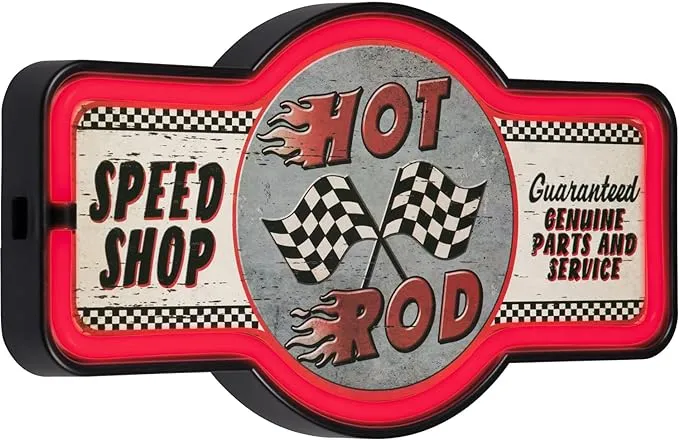 Hot Rod LED Neon Sign Retro Home Decor (17” x 9.5” x 2”)