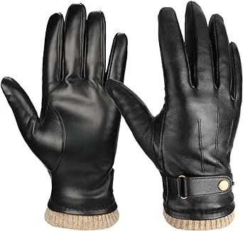 OZERO Mens Winter Gloves Nappa Leather Warm Wool Touchscreen Dress Glove - Thermal Gifts for Dad or Husband