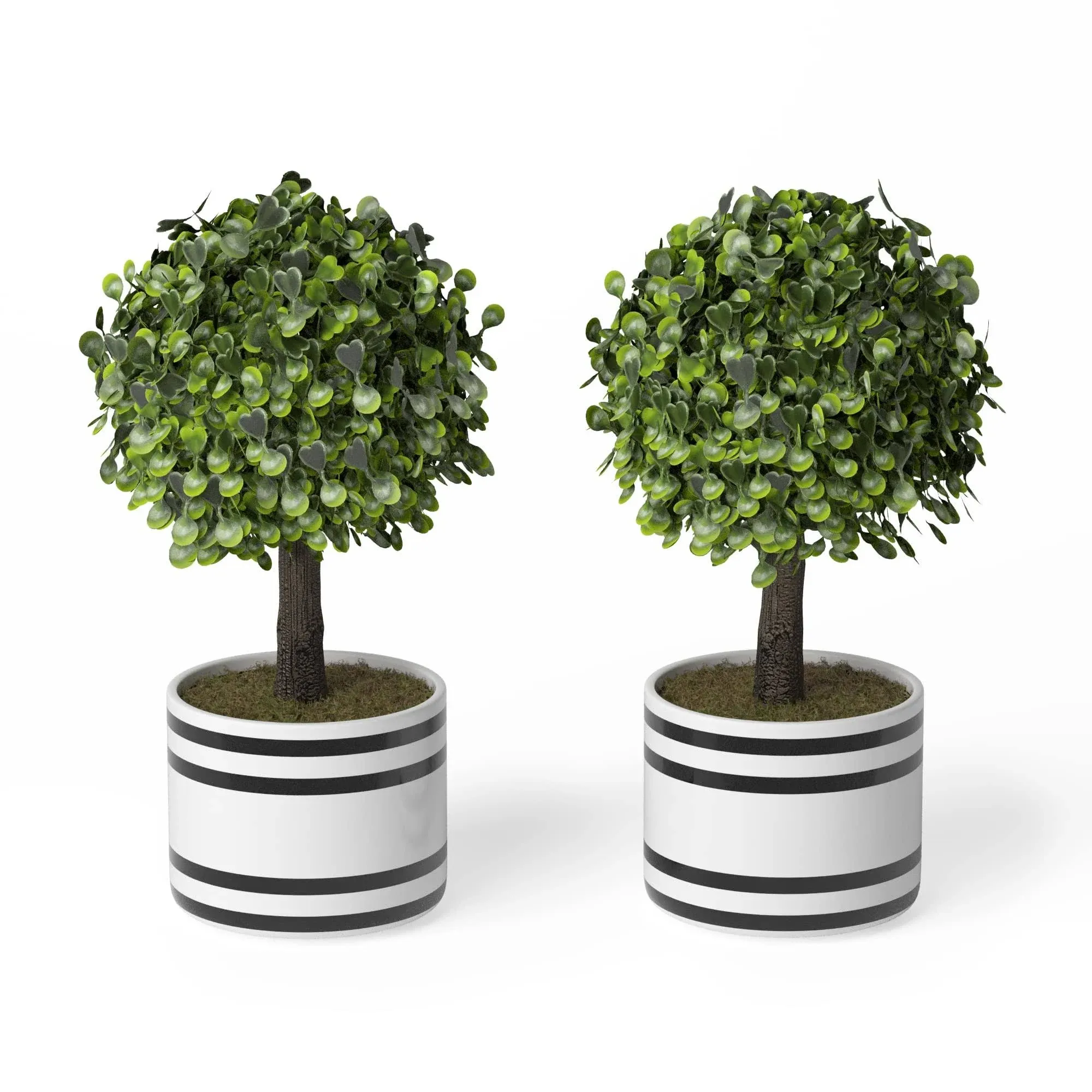 Barnyard Designs Artificial Boxwood Topiary Potted Plant Decorations, Mini Faux Fake Plant Greenery Arrangements in Pots for Office Desk or Home Décor (2 Pack, 10")