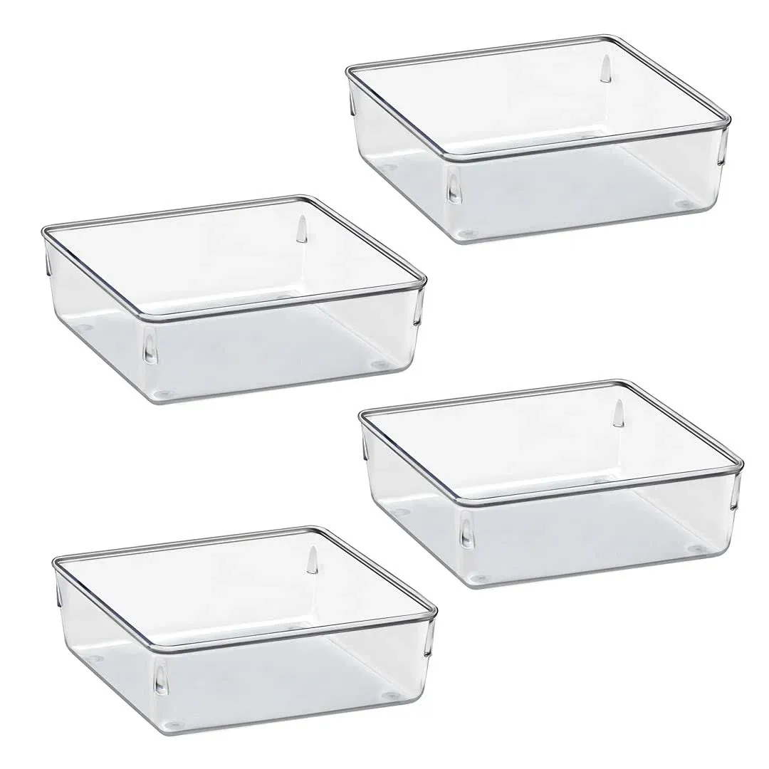 Acrimet Drawer Organizer Modular, Box Tray Storage Bins for Office, Home, Makeup, Kitchen, Junk Drawer ( 4 Pieces) (Clear Crystal Plastic)