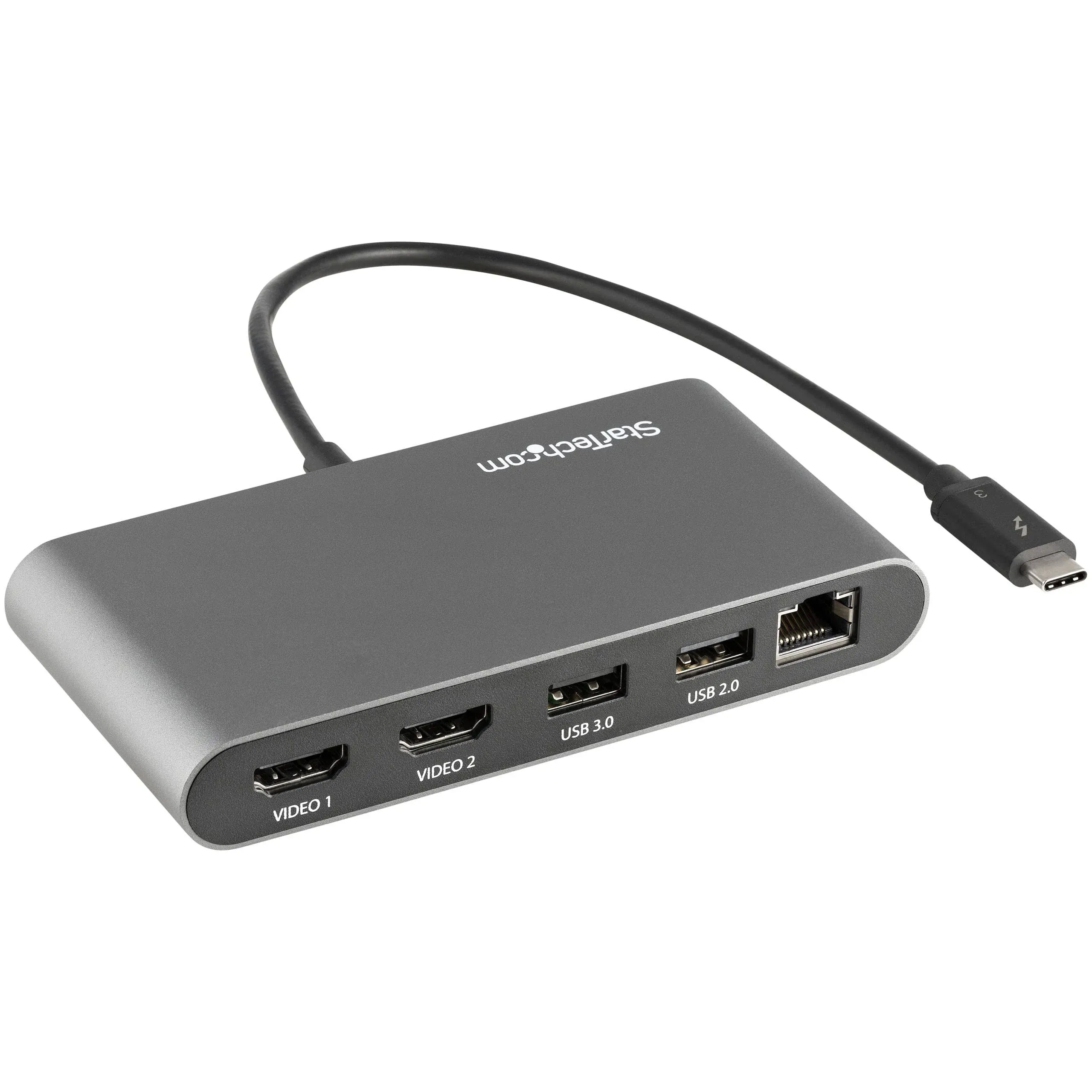 StarTech.com Thunderbolt 3 Mini Dock - Portable Dual Monitor Docking Station w/HDMI 4K 60Hz, 2x USB-A Hub (3.0/2.0), GbE - 11in/28cm Cable - TB3 Multiport Adapter - Mac/Windows, Kingsfield Computer Products Ltd