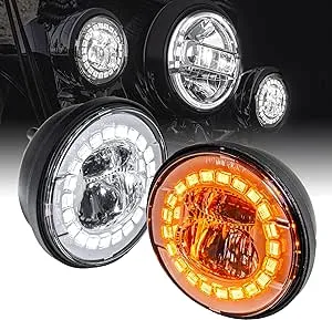 TRUE MODS 2pc Chrome 4.5" LED Passing Fog Lights for Harley Davidson Motorcycles [WHITE HALO DRL & AMBER Turn Signals] [Advanced Dual Fish-Eye Lens] [6500K Cold White] Driving Lamps for Harley Bikes