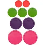 Pyrex (2) 7402-PC 6/7 Cup Fuchsia (2) 7201-PC 4 Cup Purple (3) 7200-PC 2 Cup Lawn Green (2) 7202-PC 1 Cup Red Replacement Food Storage Lids