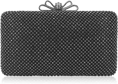 Dexmay Rhinestone Clutch Purse with Crystal Bow Clasp Evening Bag Wedding Party Dressy Handbag