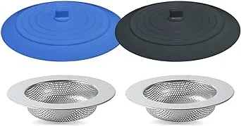 4PCS Kitchen Sink Strainer Stopper Kit, Universal Silicone Sink Drain Plug Cover, Drain Water Stopper, 4.5 Inch Stainless Steel Sink Drain Strainer, Food Debris Catcher for Kitchen