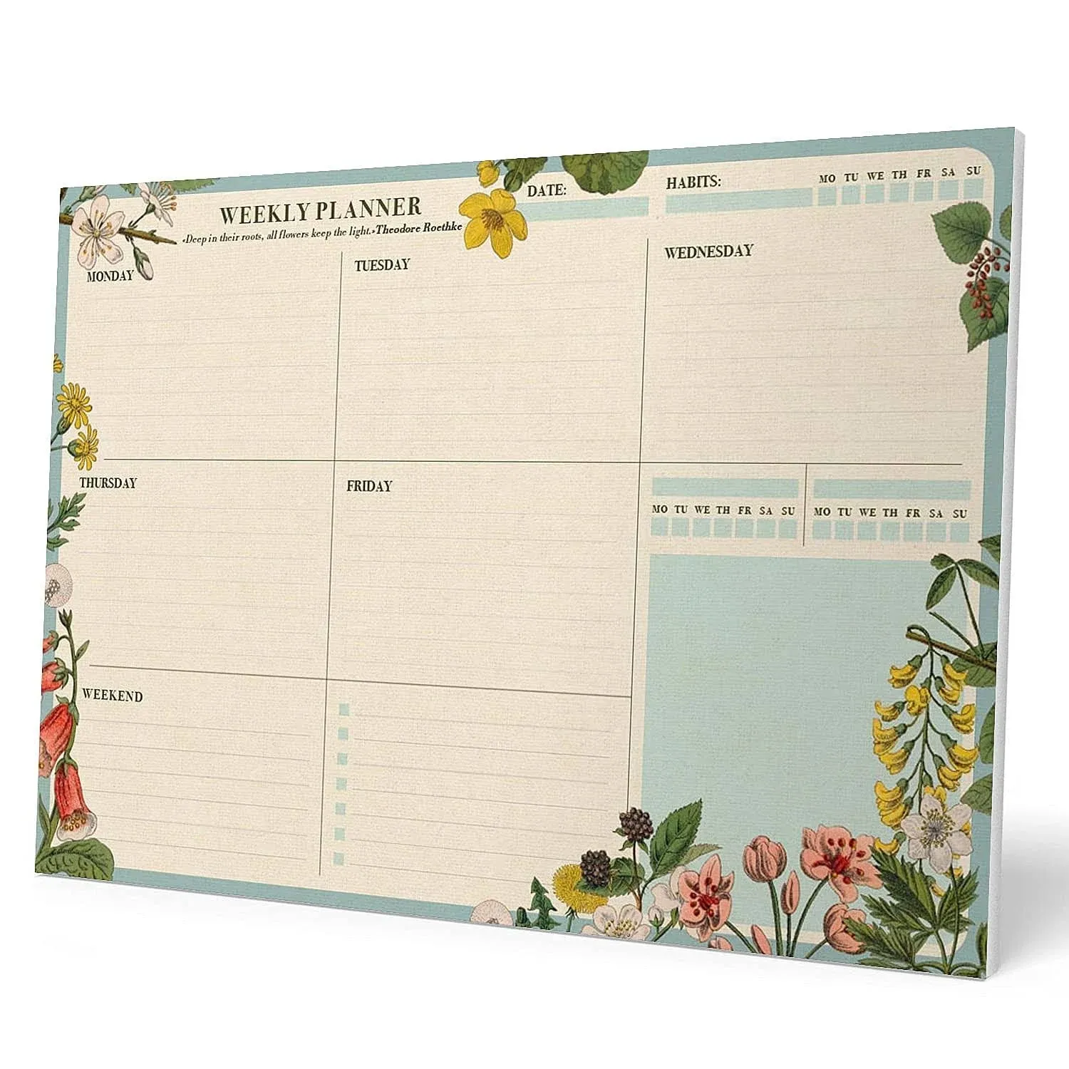 Official Botanical A4 Desk Pad with Daily, Weekly and Monthly Calendar, Desktop Planner, Desktop Note Pad, 54 Undated Tear Off Sheets, 8.3 x 11.7 inches, to Do List