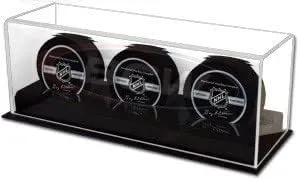 BCW Acrylic Hockey Puck Display Case | High Clarity Hockey Puck Holder with UV Protection for Sports Memorabilia | Holds 3 Pucks | Ideal for Hockey Collectors and Autographed Hockey Pucks