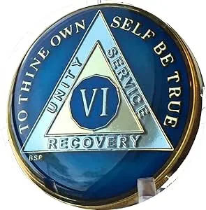 6 Year Midnight Blue AA Medallion Alcoholics Anonymous Chip Gold Tri-Plate Six