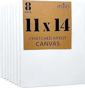 milo Stretched Artist Canvas | 8x10 inch | Value Pack of 10 Canvases for Painting, Primed & Ready to Paint Art Supplies for Acrylic, Oil, Mixed Wet Media, & Pouring, 100% Cotton with Wood Frame