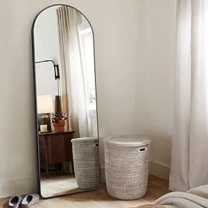 KIAYACI Arched Full Length Mirror Floor Mirror with Stand Bedroom Dressing Mirror Full Body Wall Mirror (Black, 59" x 20")