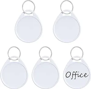 Uniclife 1.5 Inch Tough Plastic Key Tags Sturdy Round White Item Identifiers with Blank Paper Label Stickers and Split Rings, 100 Pack