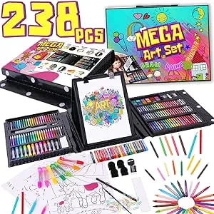 Dinonano Drawing Painting Art Set for Kids - 238 Pieces Paint Makers Coloring Set School Supplies Kit Sketch Pad Easel Oil Pastels Crayons Watercolor Pencils Markers Toddler Boys Girls Age 3 4 5 6-12