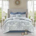 Madison Park - Isla 8 Piece Cotton Printed Reversible Comforter Set - Blue - King