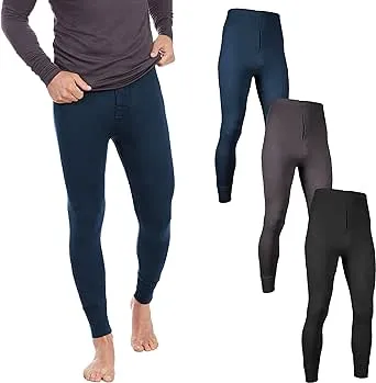 Men's Long Johns Thermal Underwear | Fleece Lined Base Layer Bottoms- 3 Pack