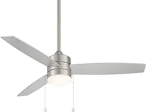 WAC Atlantis Indoor and Outdoor 3-Blade Pull Chain Ceiling Fan 52in Brushed Nickel with 3000K LED Light Kit