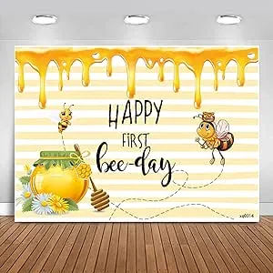 Happy 1st Bee-Day Backdrop Honey Bumble Bee Theme Baby Shower Party