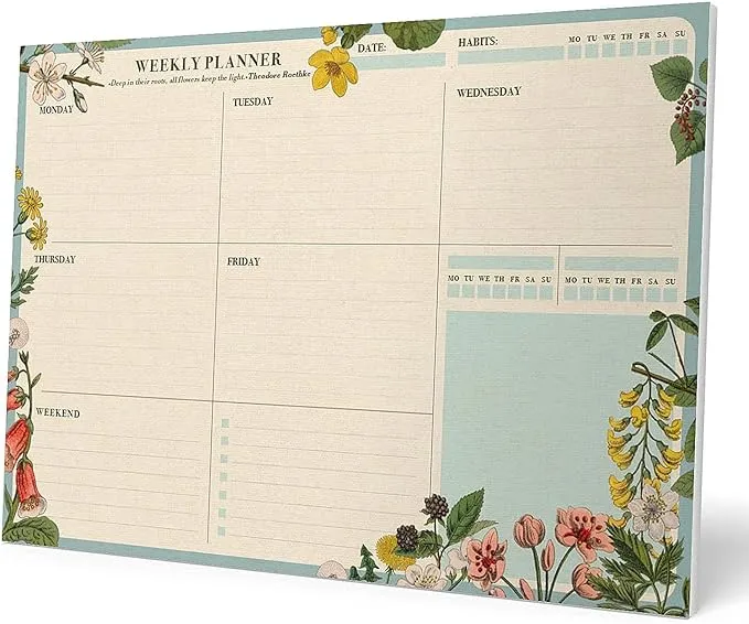 Official Botanical A4 Desk Pad with Daily, Weekly and Monthly Calendar, Desktop Planner, Desktop Note Pad, 54 Undated Tear Off Sheets, 8.3 x 11.7 inches, to Do List