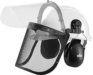 NoCry 6-in-1 Industrial Chainsaw Helmet with Face Shield and Ear Muffs - Includes a Mesh Chainsaw Face Shield & a Clear Plastic Face Visor - ANSI Z89.1 Certified Forestry Helmet or Arborist Helmet