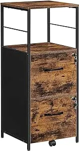 VASAGLE File Cabinet for Home Office, 2-Drawer Filing Cabinet with Lock, Open Shelf, Printer Stand, for A4 and Letter Sized Files, Adjustable Feet, Industrial, Rustic Brown and Black UOFC045B01