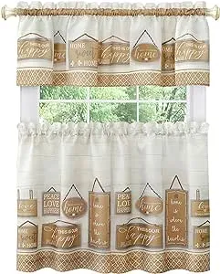 Achim Modern Farmhouse Tier and Valance Window Curtain Set, Tan