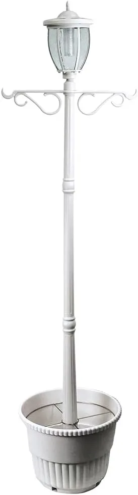 Sun-Ray Solar Lamp Post Light with Planter and Hanger, 7ft. Outdoor Single Head Solar Post Light for Patio, Driveway, Lawn or Garden, 80 Lumens, Kenwick Design in White