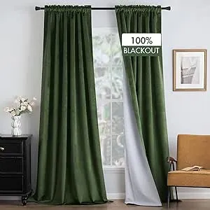 MIULEE Green 100% Blackout Thermal Insulated Curtains Grommet Darkening Curtains Draperies 2 Panels