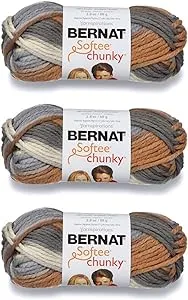 Bernat Softee Chunky Stillness Yarn - 3 Pack of 80g/2.8oz - Acrylic - 6 Super Bulky - 77 Yards - Knitting/Crochet