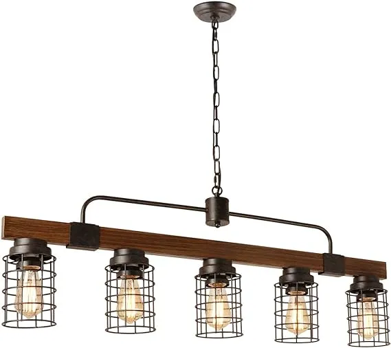 Giluta Industrial Linear Kitchen Island Light 5-Light Farmhouse Chandelier wi...