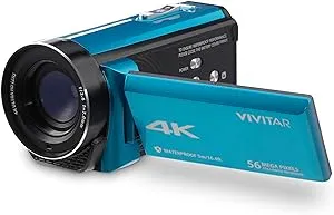 Vivitar - 4K Camcorder Ultra HD Lens, 4K Camera for Video Recording with 56MP, 13MP Sensor, 3" Rotatable Full Color LCD Display, 18x Zoom, Waterproof 5M/ 16.4FT, Image Stabilization, Blue