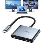 KOZYC USB C to Dual HDMI Adapter 4K@60Hz, Type C to HDMI Splitter Extended Display for MacBook/MacBook Pro Air Dell XPS13/15, Samsung Galaxy S9/s9+