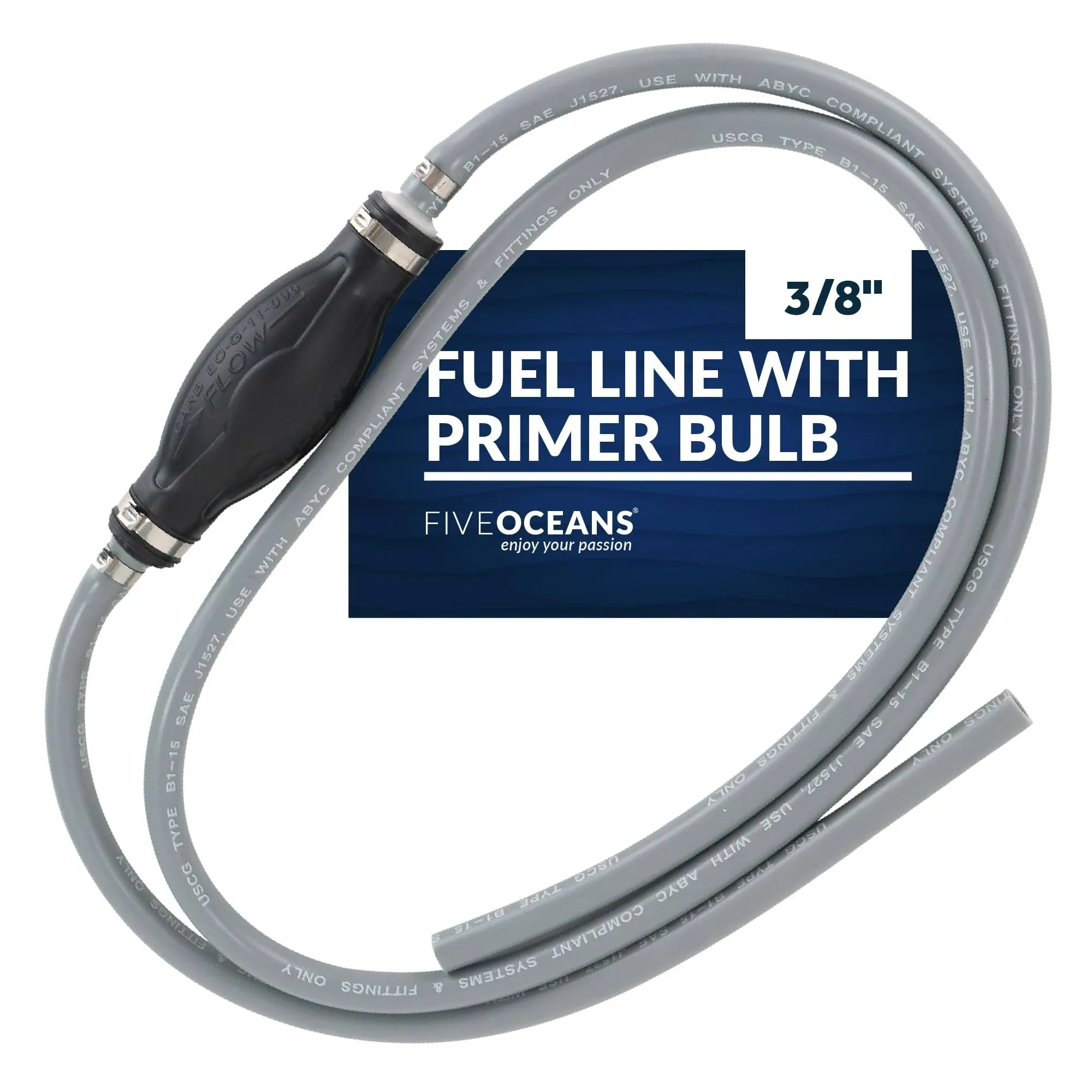 3/8" Outboard Motor Fuel Line with Primer Bulb, Universal,  Hose x 6\' Long, EPA/CARB - FO4280