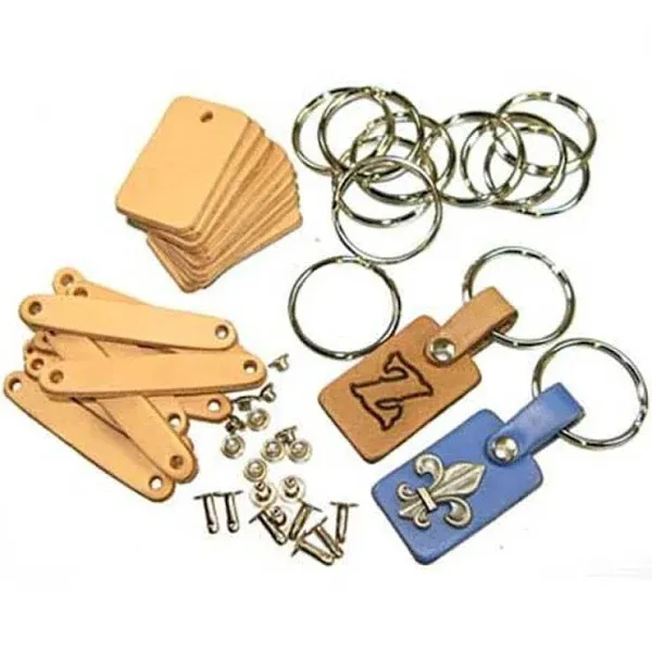 Zelikovitz Key Fob Kits 10 Pack - Pre-Punched Vegetable Tanned Tooling Leather with Key Ring and Rivet