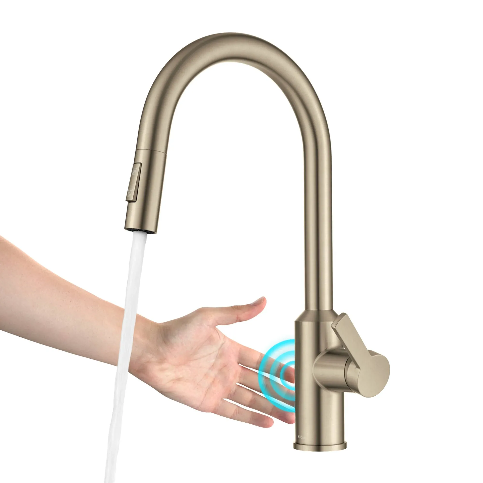 Kraus Oletto Touchless Sensor Pull-Down Single Handle Kitchen Faucet in Spot-Free Antique Champagne Bronze, KSF-2830SFACB