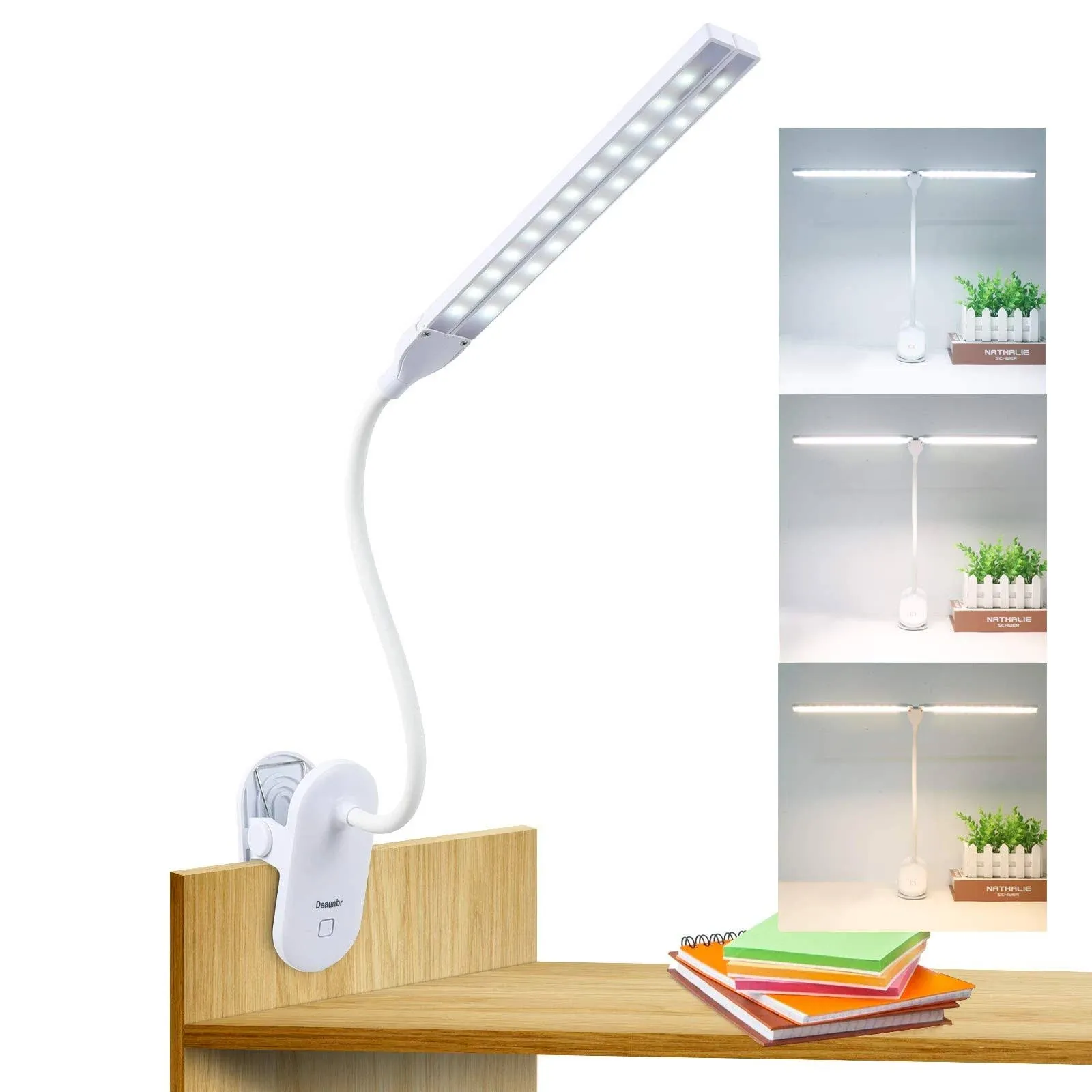 deaunbr LED Reading Light with Clip, Desk Lamp 48 LEDs 2600mAh Battery USB Rechargeable Book Lights Stepless Adjustable Brightness Eye Protection Flexible Table Lamps for Bed Headboard, Home, Office