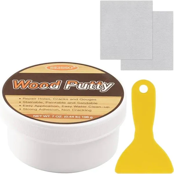 SEISSO Wood Putty, Water-Based Wood Filler, White Wood Putty for Trim, Wood Filler Paintable, Stainable, Wood Furniture Repair kit - Restore Wooden Table, Cabinet, Floors, Door