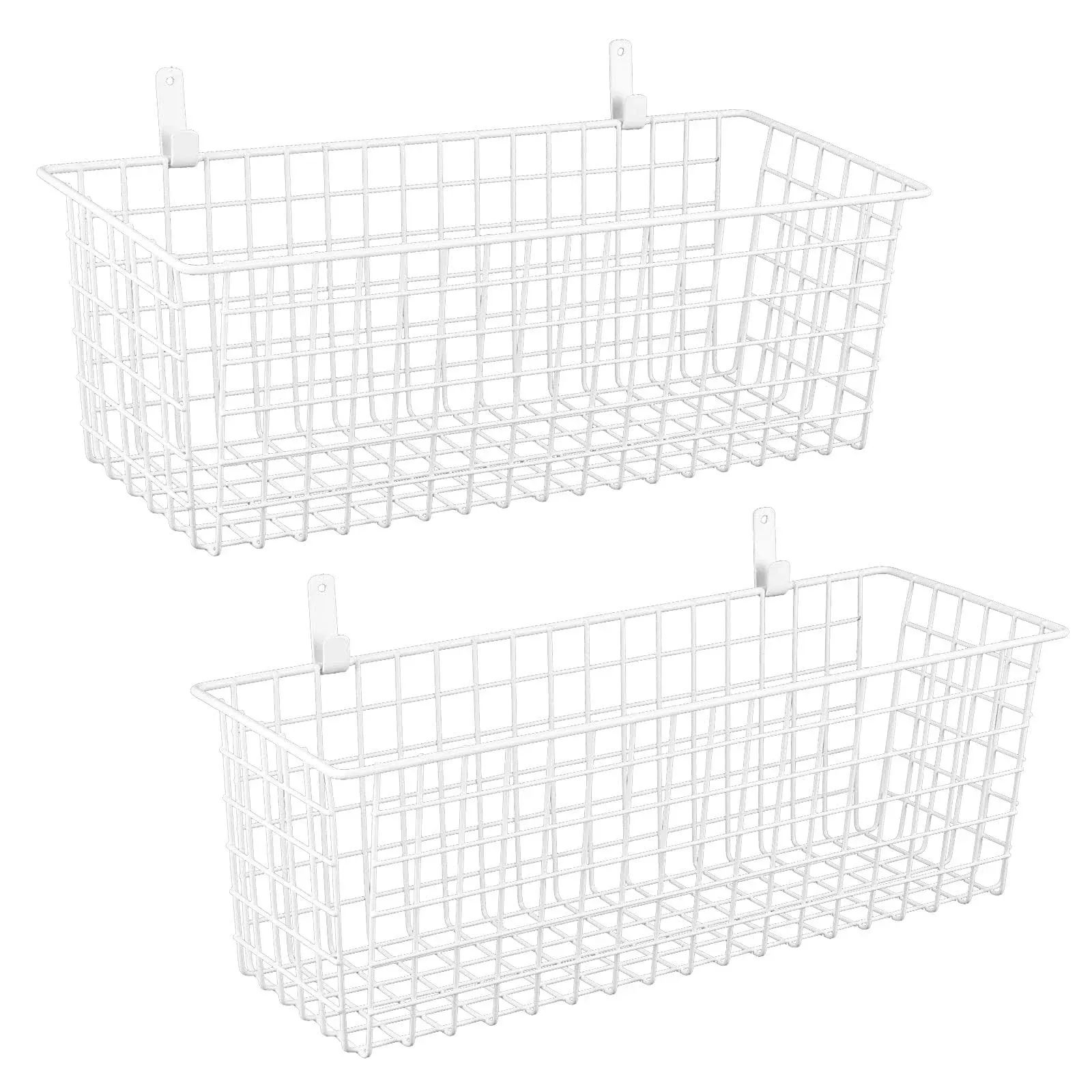 KINLINK [Extra Large] Wire Baskets, Wire Storage Baskets Durable Wire Baskets for Storage Wall Mount, Hanging Wire Baskets Wall Mount Baskets for Kitchen, Bathroom, Closets, Countertop - 2 Pack, White