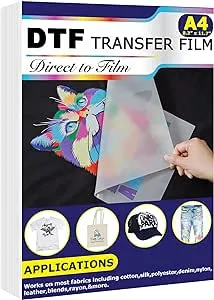 DTF Transfer Film(8.3" x 11.7")50 Sheets PET Direct to Film Heat Transfer Paper for All DTF&DTG Printer,Matte DTF Film for Sublimation Black White Light Dark Fabric T-Shirt