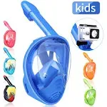 Qingsong Kids Snorkel Mask Full Face, Snorkeling Set with Camera Mount, 180 Degree Panoramic View Snorkeling Gear Anti-Fog Anti-leak