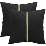 Tosleo Black Velvet Throw Pillow Covers 18x18 inch Pack of 2 with Gold Leather Decorative Couch Pillow Cover Luxury Modern Pillo