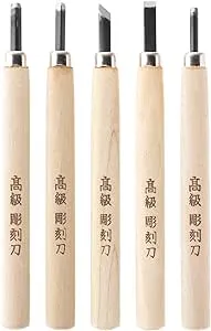 KAKURI Japanese Wood Carving Tools Set for Beginners (5 Pcs) Made in JAPAN, Wood Carving Knife for Woodblock Printing, Woodcut Printmaking, Linoleum Carving, Linocut