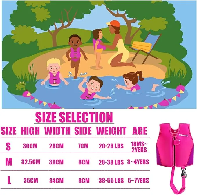 Genwiss Baby Girl Swim Vest Toddler Swim Vest for Age 18 Months - 2 Years Baby Toddler Fit 20-28 lbs