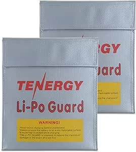 Tenergy 2-Pk, Fire Retardant Lipo Battery Bag for Charging and Storage, 7x9inches Each